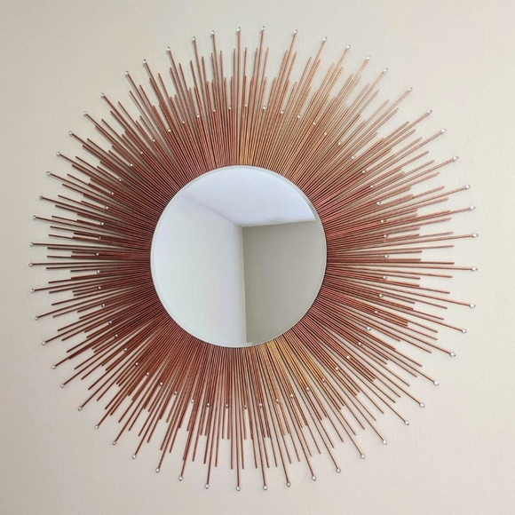 35" COPPER Sunburst Mirror with Gems Home Decor Decorative Wall Mirror - Picture 2 of 5